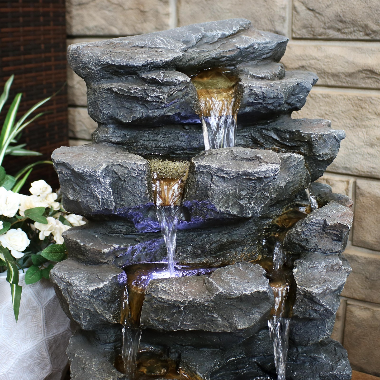 Polyresin Grotto Falls Water Fountain with LED Lights - 24 in by Sunnydaze