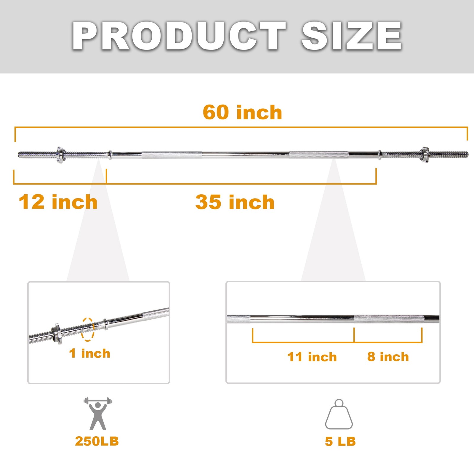 Spiral Straight Barbell Bar, Alloy Steel, 1-Inch Standard Diameter, 6FT