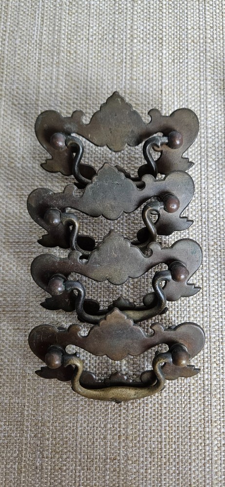 Vintage Chippendale Batwing Drawer Pulls Set 11 Brass 2 Sizes