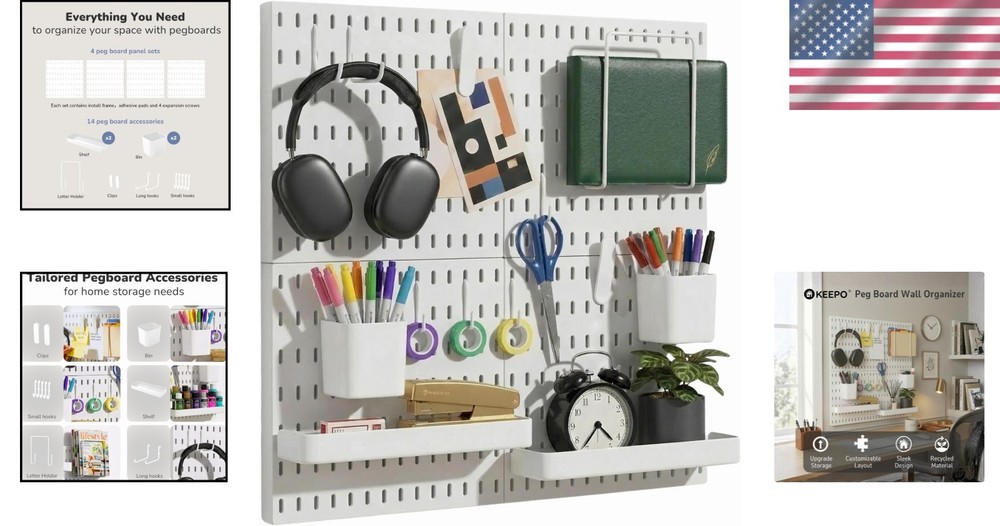 Modular Peg Board Organizer - White, 22"×22"
