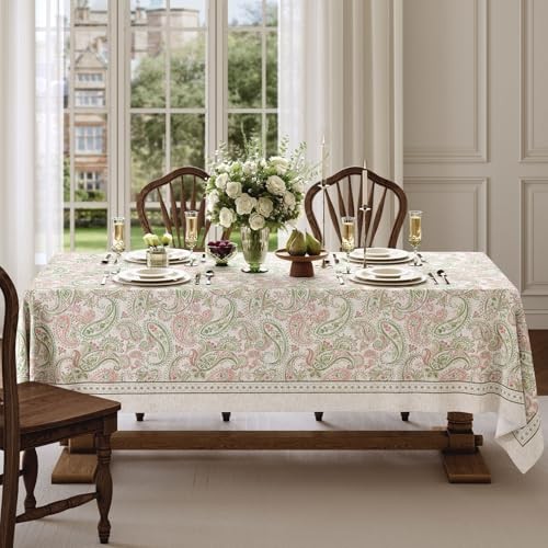 Floral Tablecloth Rectangular, Farmhouse 102" x 55" (Rectangular) Green Paisley