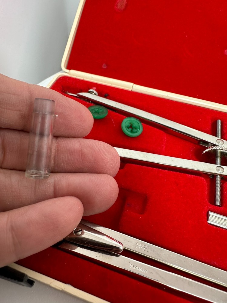 Vintage Keuffel & Esser K&E Drafting Tools Set with Hardshell Case Red Felt