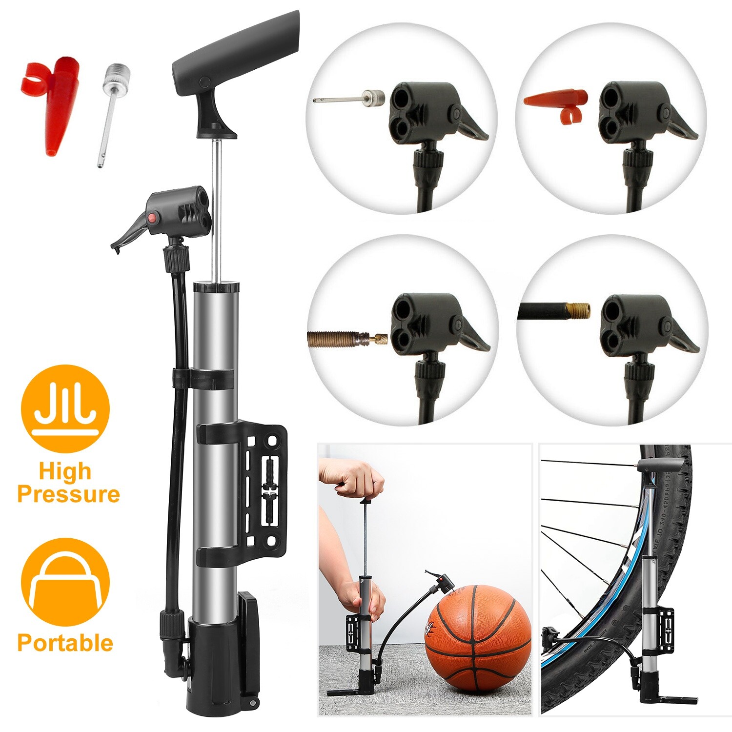 Mini Bike Pump Portable Bicycle Tire Inflator w/ Mount For Mountain Road Bike