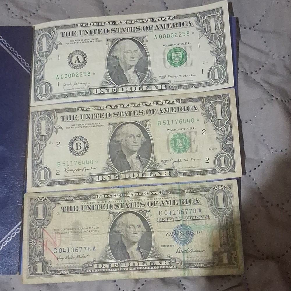 3 US $1 Error Banknotes with Blurred Portraits & Silver Certificate