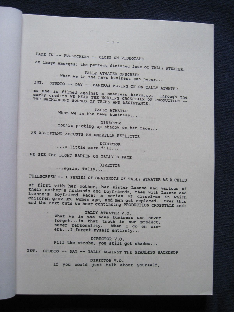 ORIGINAL SCRIPT for UP CLOSE & PERSONAL by JOAN DIDION & JOHN GREGORY DUNNE