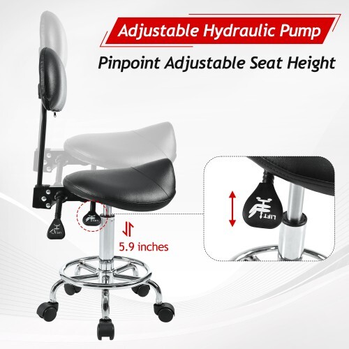 Rotating stool Saddle stool with back support, adjustable with wheels