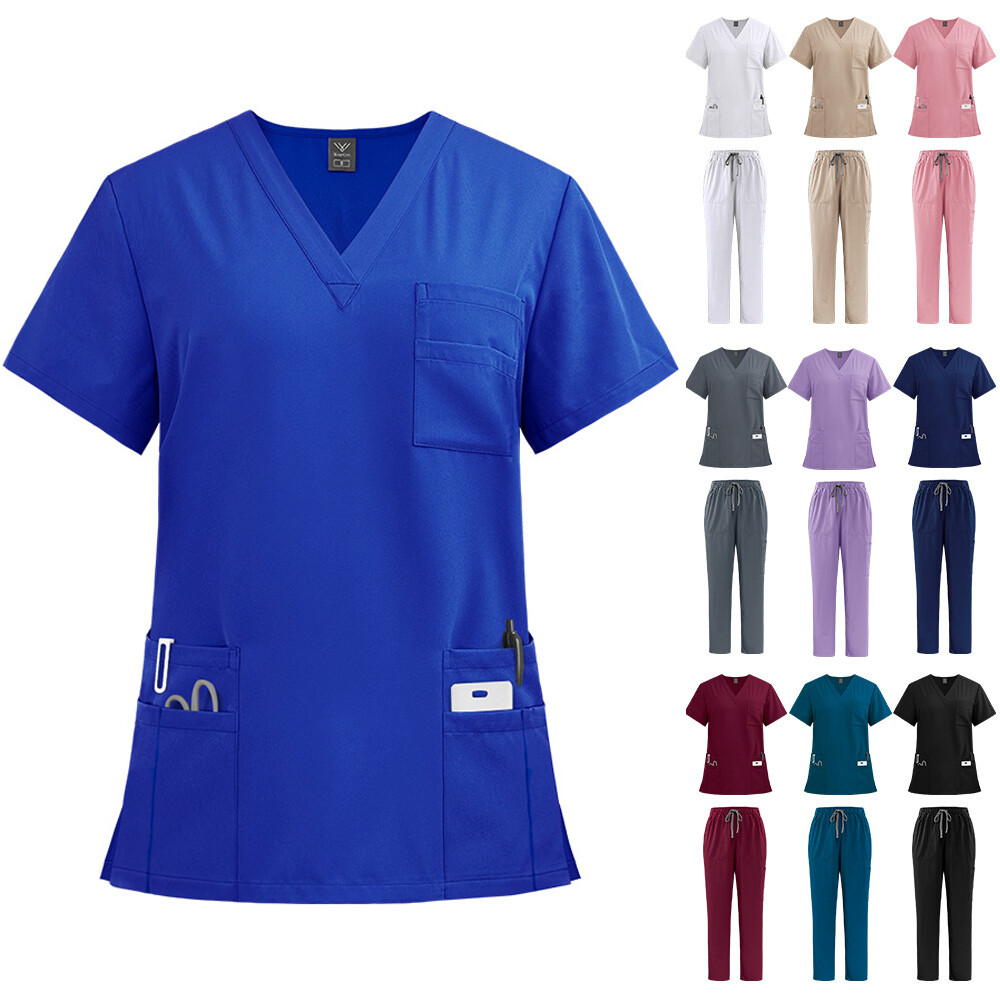 Summer STRETCH Medical Scrub Set V-Neck Straight Men Women Nursing Uniform Suit