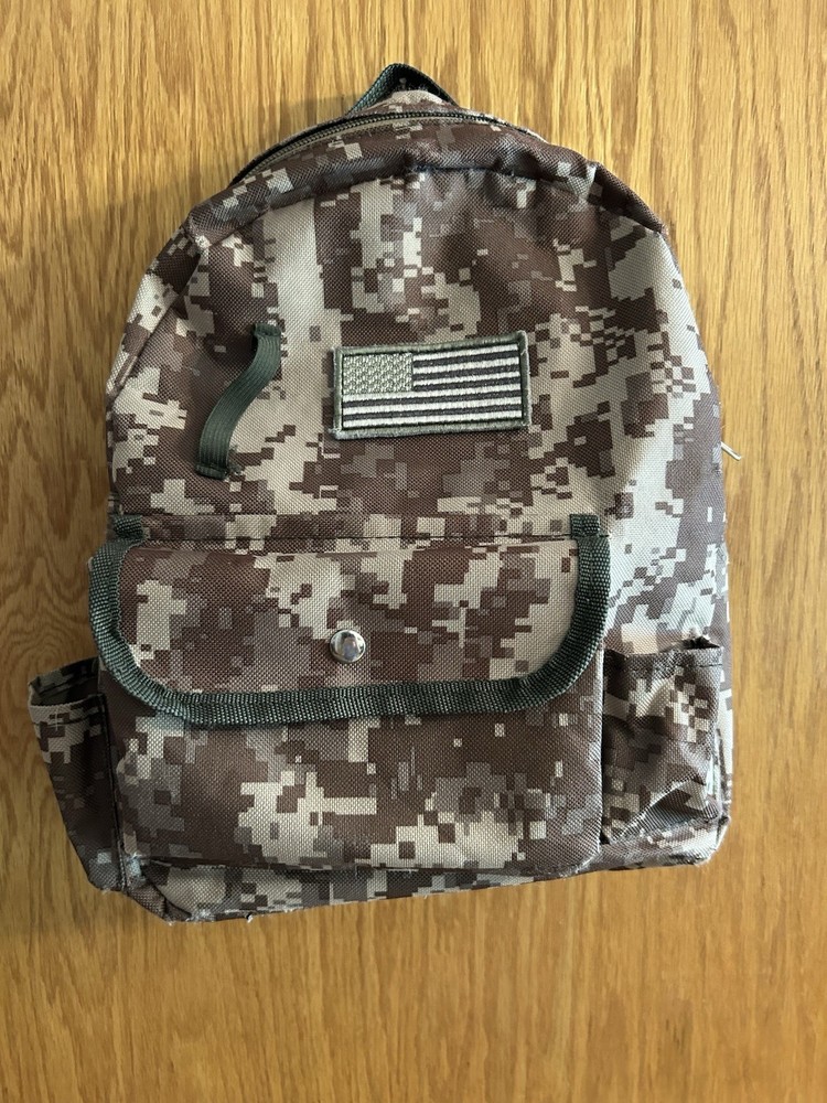 Camouflage Small Backpack With American Flag Patch