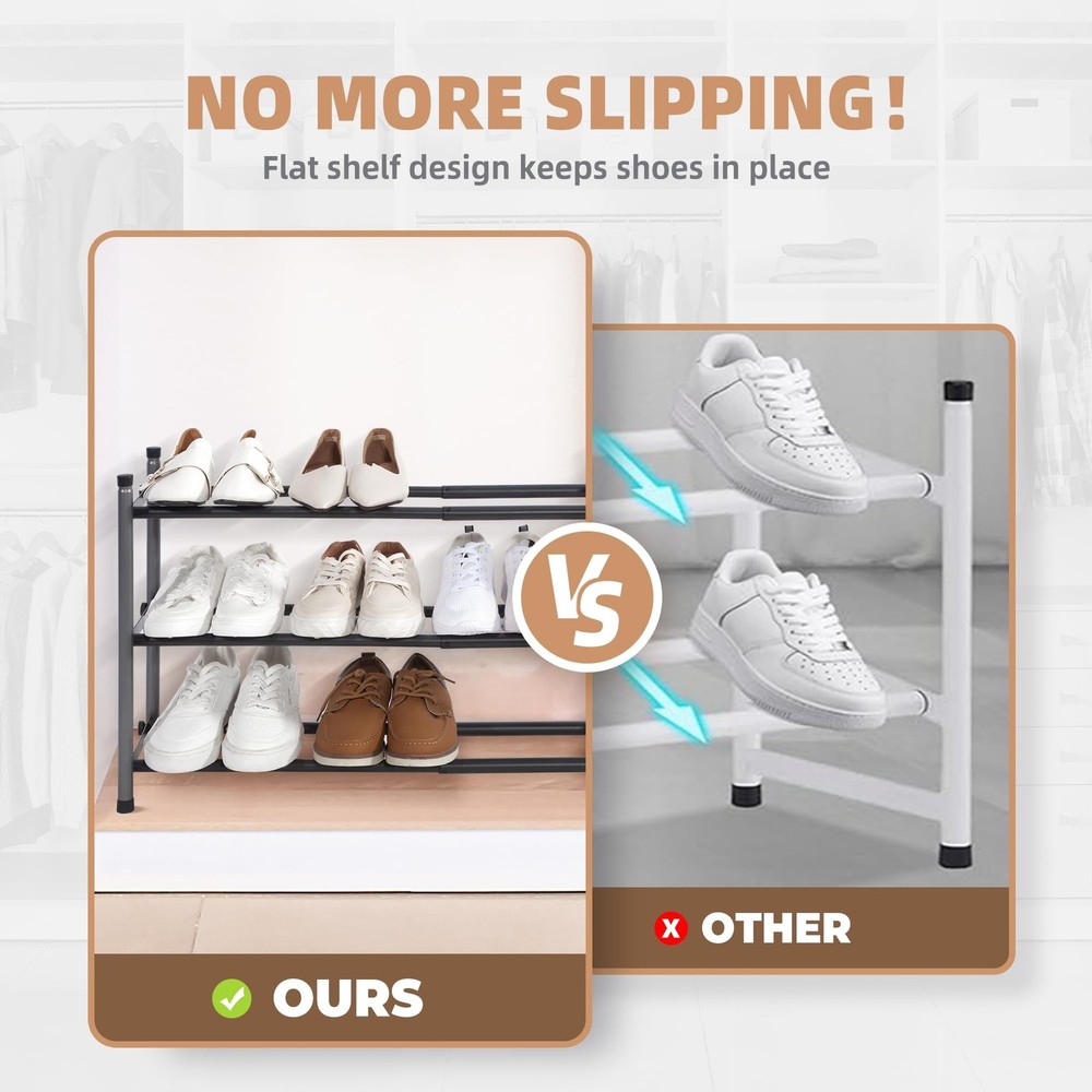 STORAGE MANIAC Expandable Shoe Rack, 12 Pairs Stackable Small Shoe Rack, Meta...