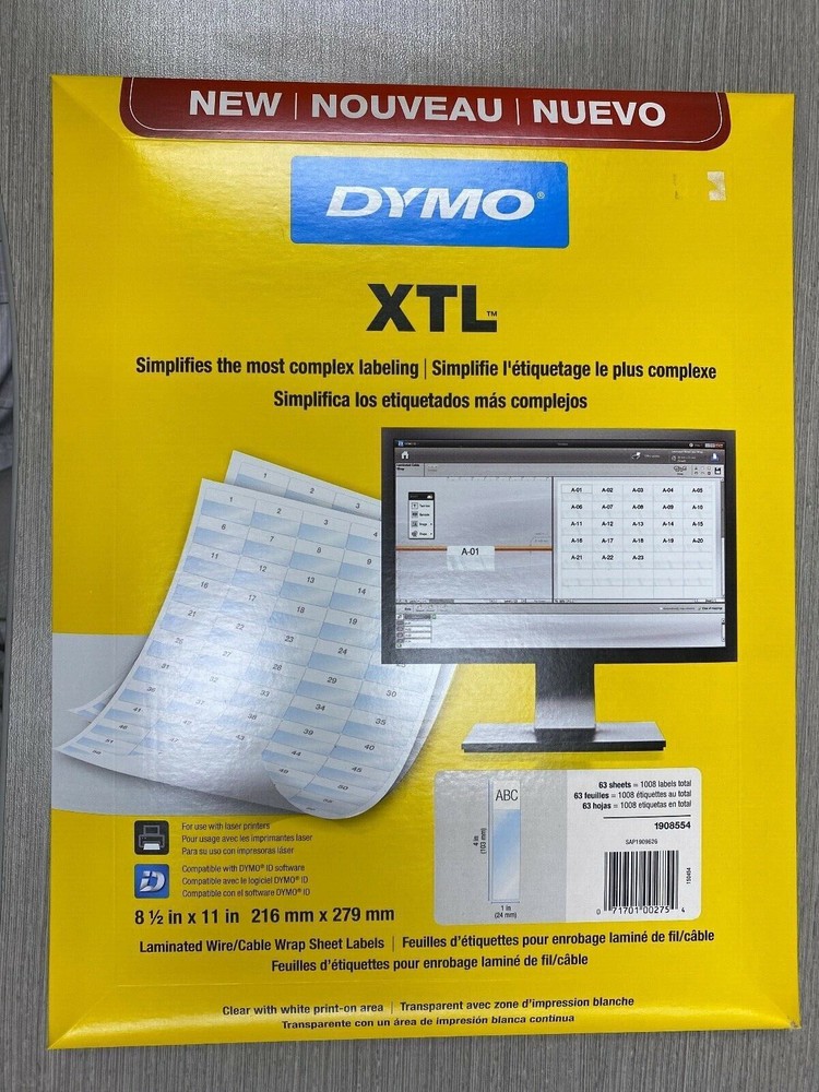 1908554 Dymo Label XTL™ Laminated Wire/Cable Wrap Sheet Labels, 1" x 4"