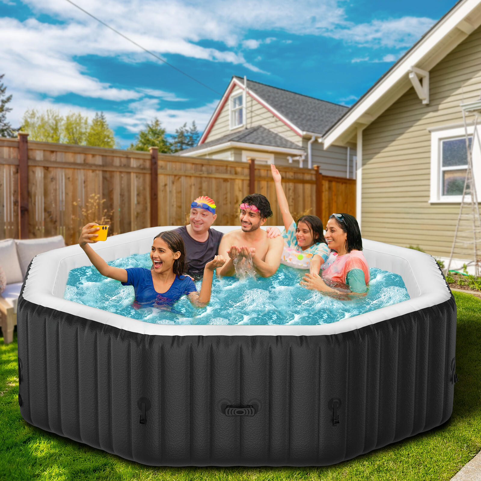 NAIZEA 6 Person Octagon Inflatable Hot Tub 130Air Jet Large Hot Tub 77"x77"x25"