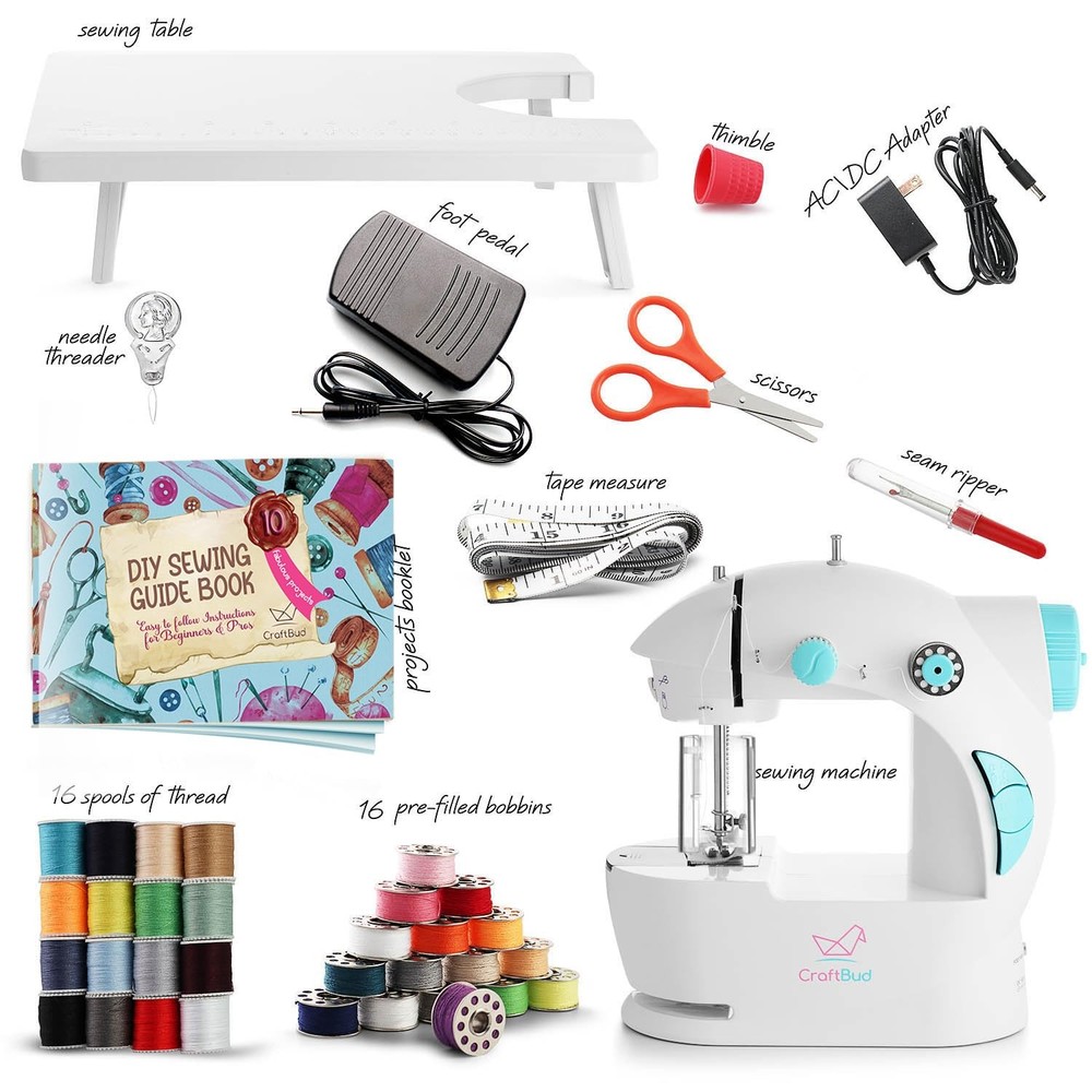 CraftBud Mini Sewing Machine for Beginners, Dual Speed Small Basic Set, White