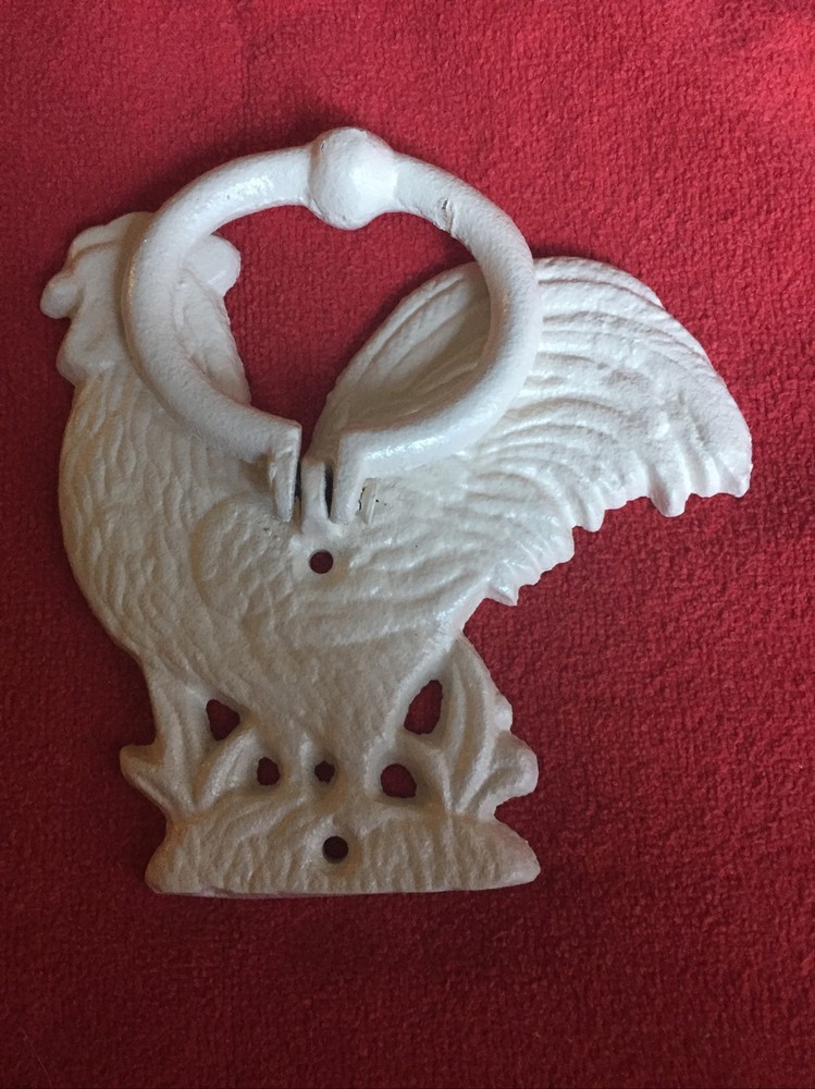 White Rooster Door Knocker Heavy Cast Iron Ring *NICE*