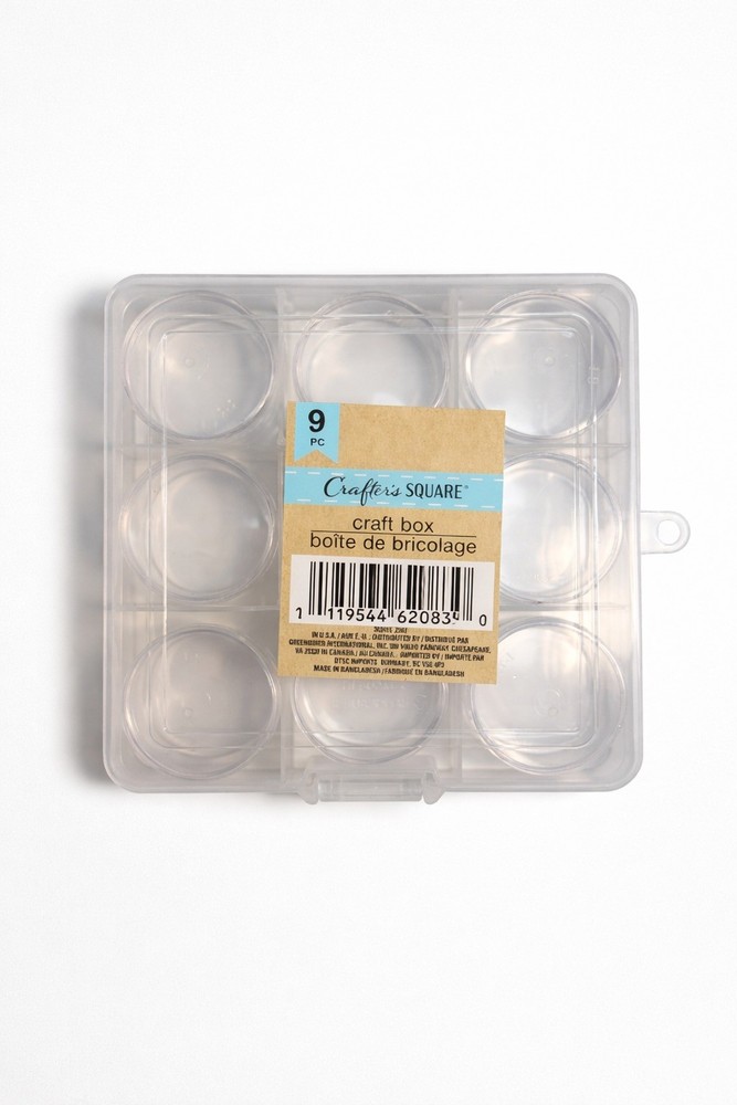 Crafter's Square Craft Box 9-Compartment Clear Plastic Bead Storage Organizer
