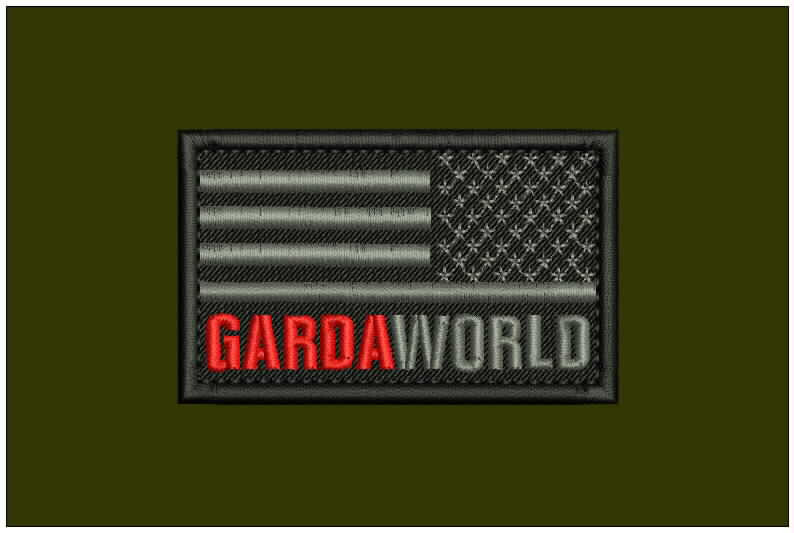 GARDAWORLD Flag Embroidery Patch 2X3.5 Hook ON Back BLK/Gray
