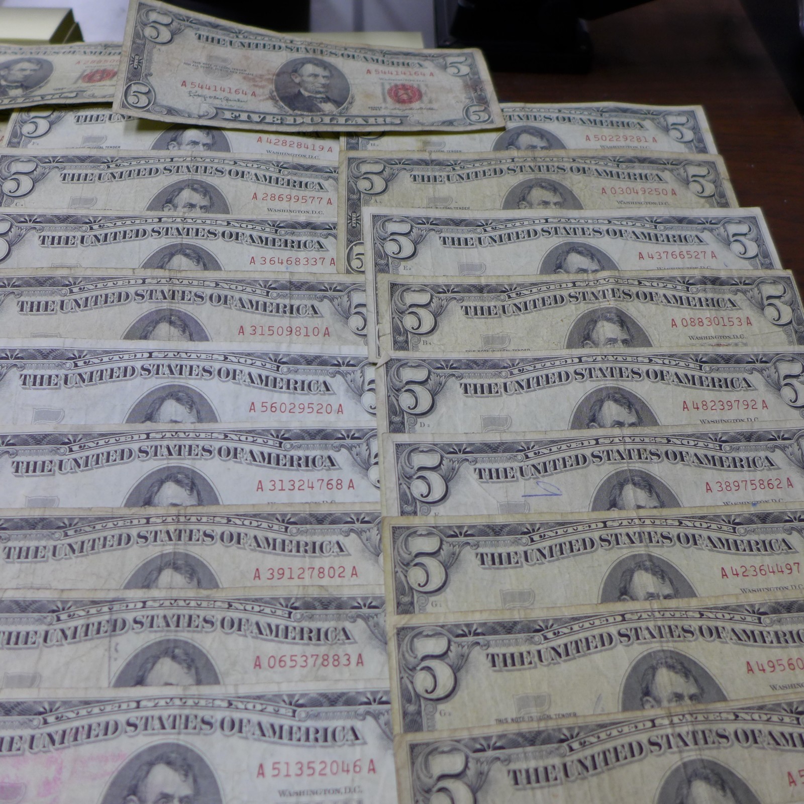 Lot of (50) 1963 Red Seal FIVE Dollar $5 Bills CIRCULATED BILLS - Culls