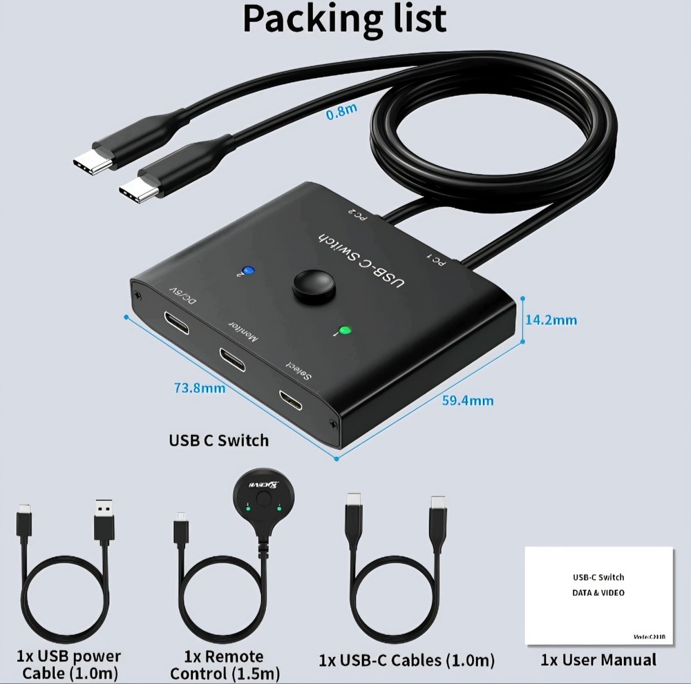 USB C Switch,Bi-Directional USB C Switcher 2 Computers,USB Type C KVM Switch ...
