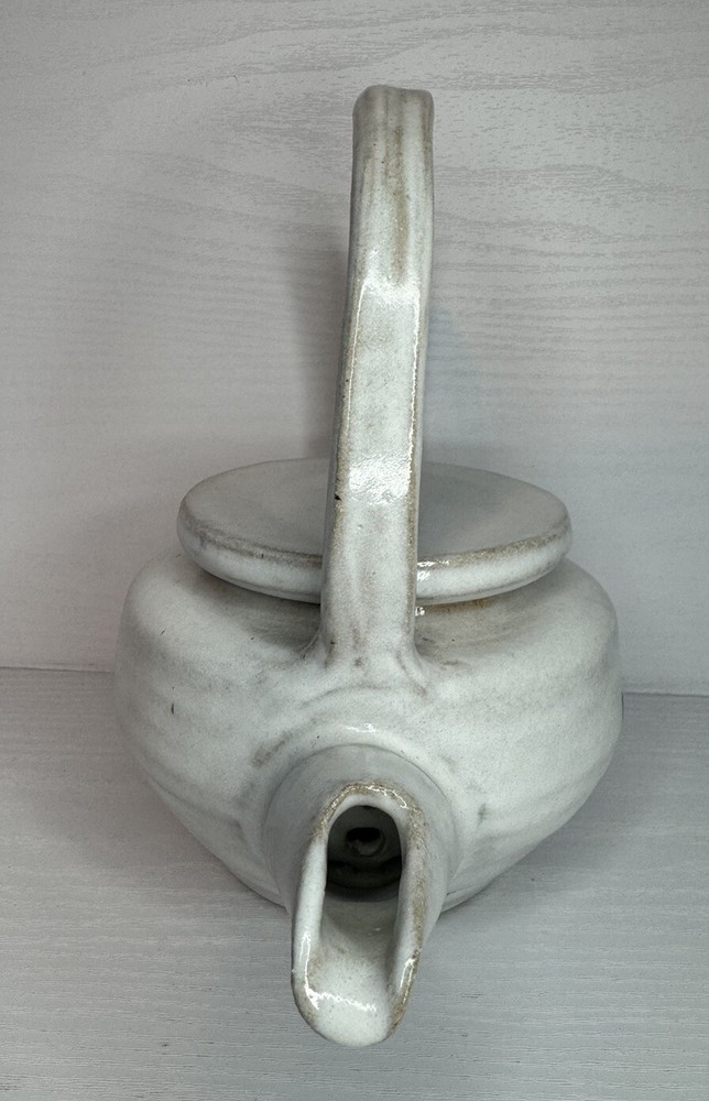 Handmade Art Pottery Teapot Blue Design Pattern Marked On Bottom.