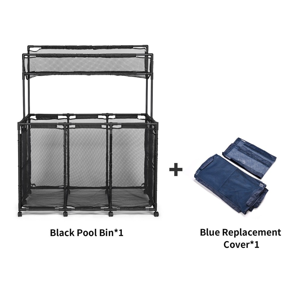Yescom Rolling Mesh Pool Storage Bin Two Tier with Blue Replacement Net Combo