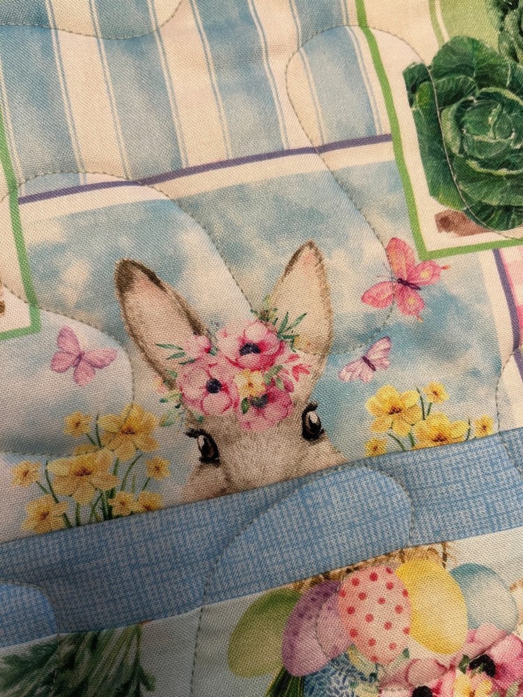 Handcrafted-Quilted Table Runner Happy Easter -Easter Eggs, Bunnies-Gardens 2026