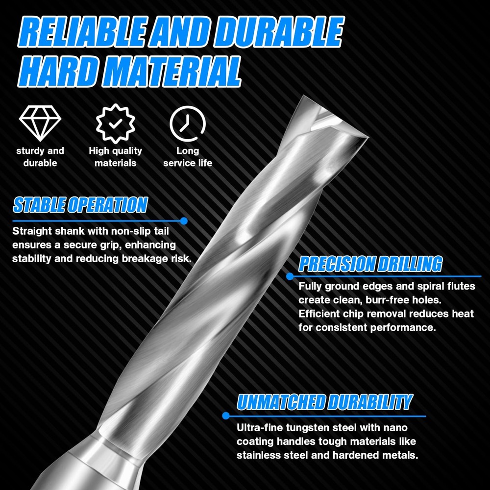 1/8" Flat Bottom Drill Bits Solid Carbide Tungsten Jobber Metal Tool 2 PCS