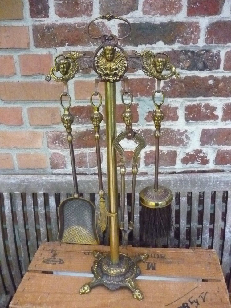 set chimney servant brass with tools ornate angels