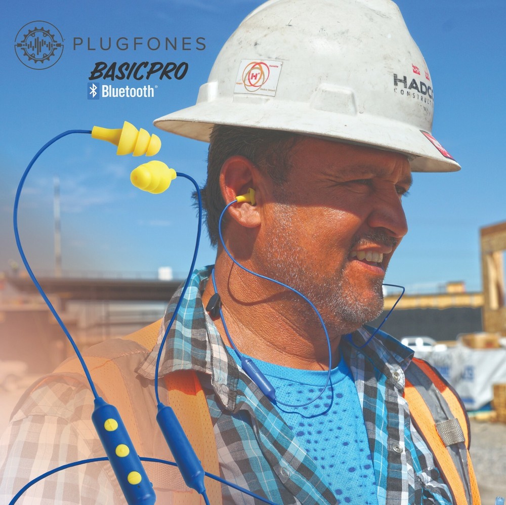 Plugfones Wireless BasicPro Bluetooth, Earplugs, Work Headphones OSHA Blue Orang