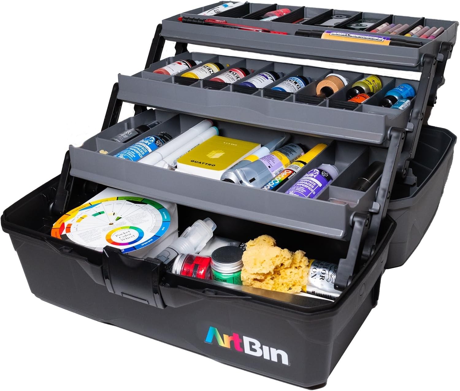 ArtBin 3-Tray Art Supply Box – Portable Organizer for Paints, Brushes & Crafts