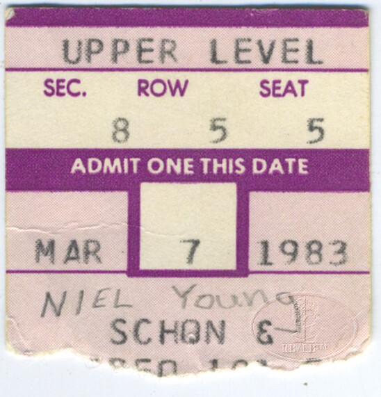 NEIL YOUNG 1983 Solo Tour Concert Ticket Stub