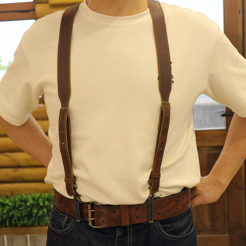 TOURBON Leather Suspenders Y Back Adjustable Y-Shape Pants Brace