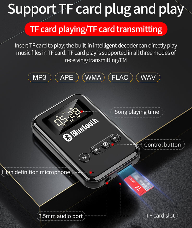 Bluetooth 5.0 Transmitter Receiver Stereo Music Audio Home TV Adapter For TV PC