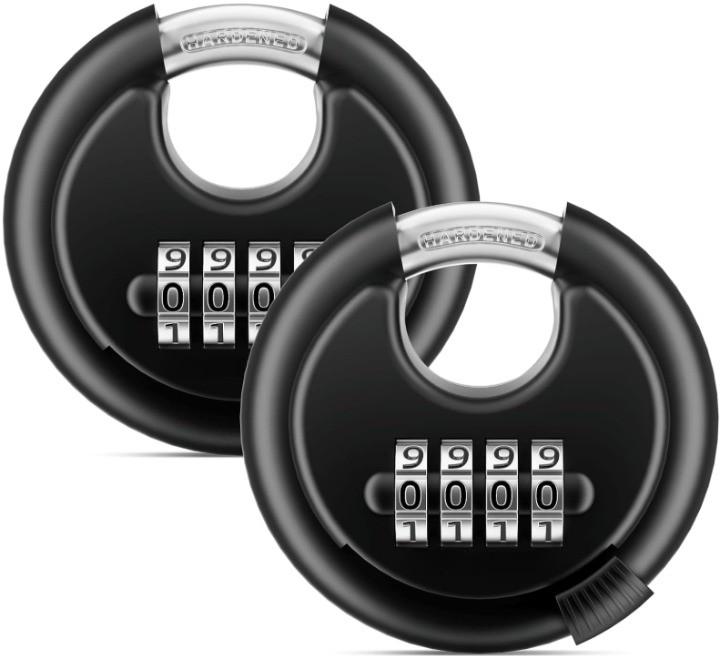Candado combinación disco 4 dígitos resistente impermeable acero 2 piezas negro