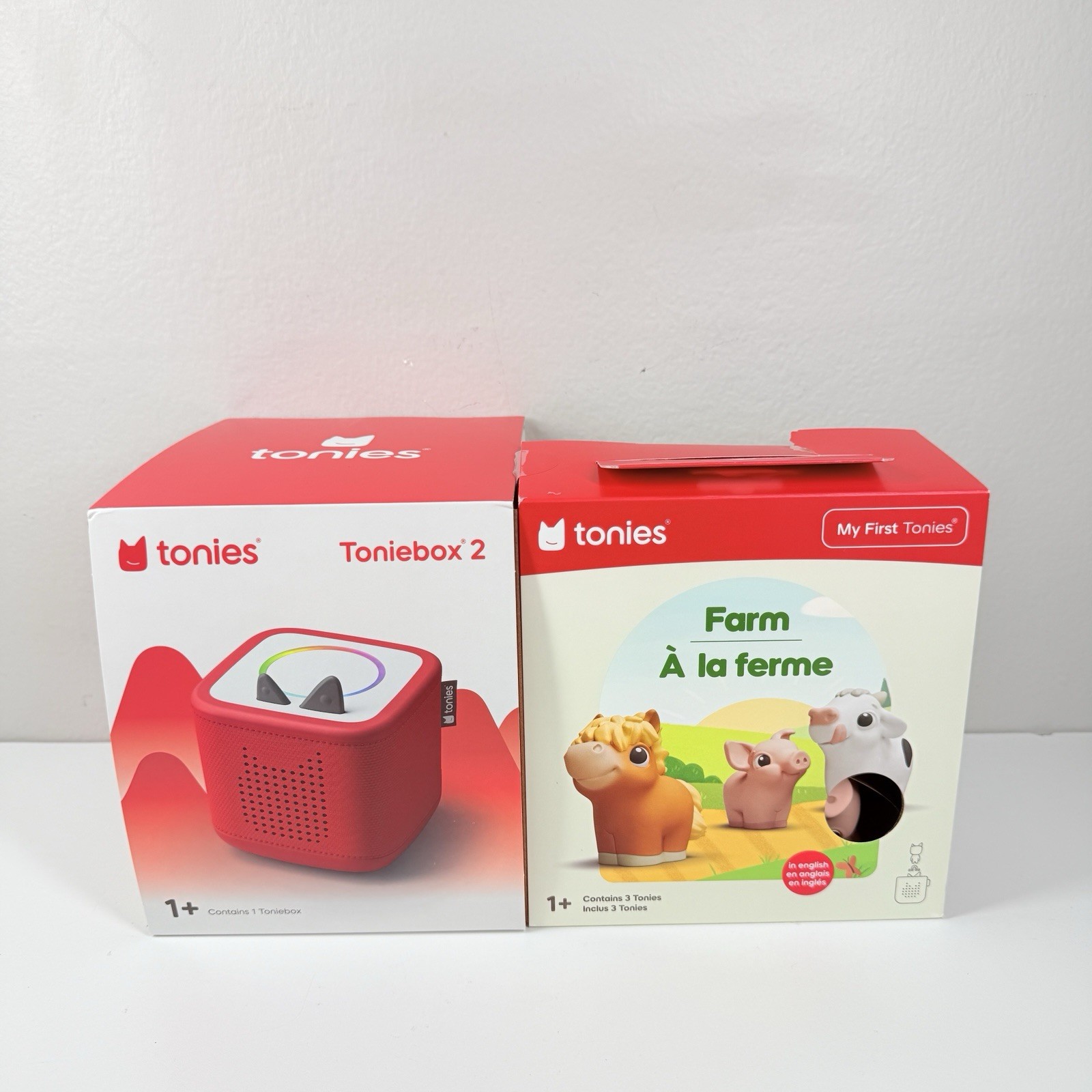 Tonies Toniebox 2 Red Bundle with Farm Animal Tonies Pig, Cow, Horse Open Box