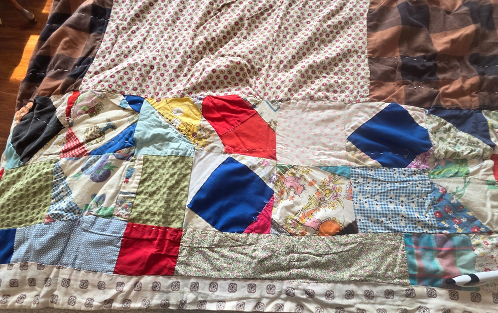 Antique Feedsack Patchwork Quilt Hand Made 72" x 46" #27