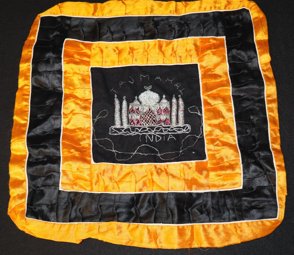 WW2 US Army CBI Souvenir Pillow Cover & Decor TAJ MAHAL INDIA Embroidered Silver