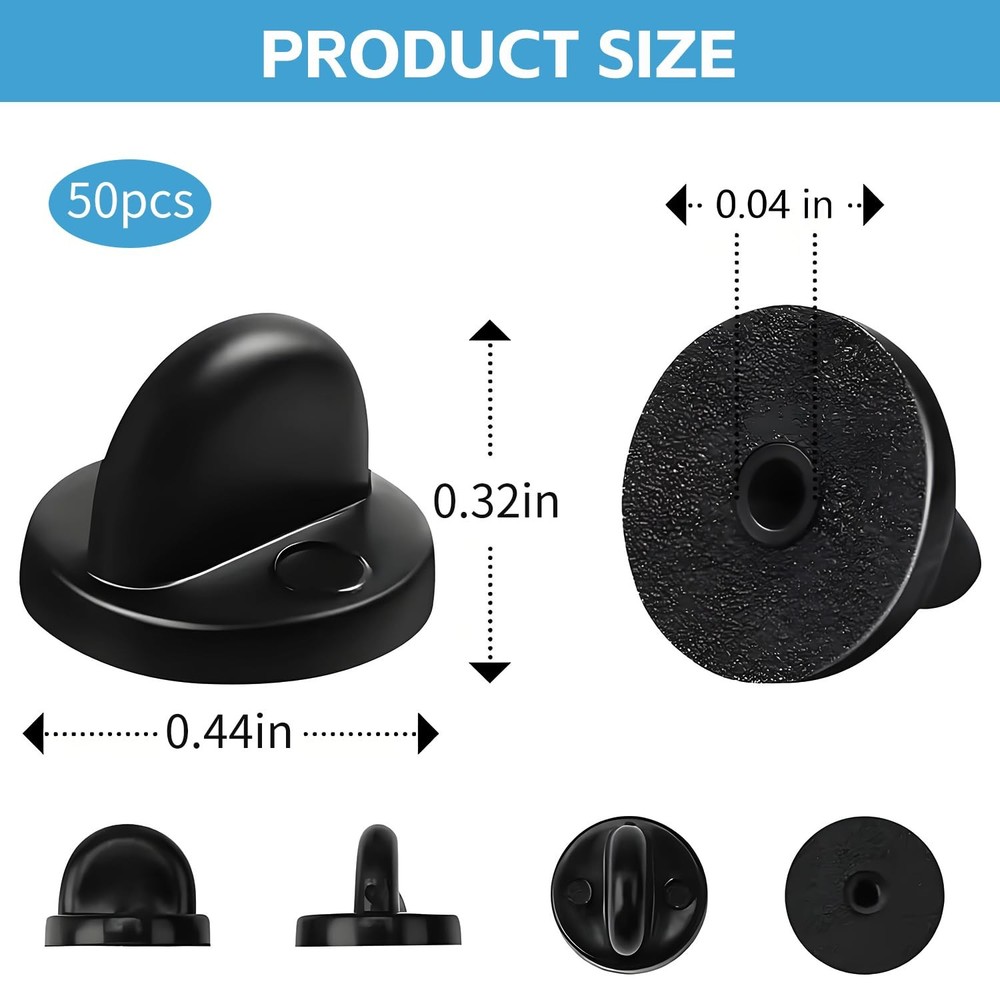 uadbau 50PCS Rubber Pin Backs – PVC Lapel Backings, Replacement for Black