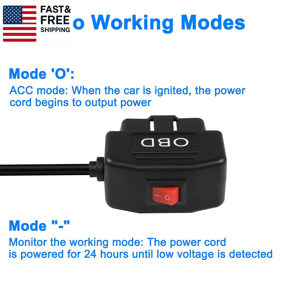 OBD Power Cable for Dash Camera Type C OBD2 Power Cable Adapter Hardwire Charge