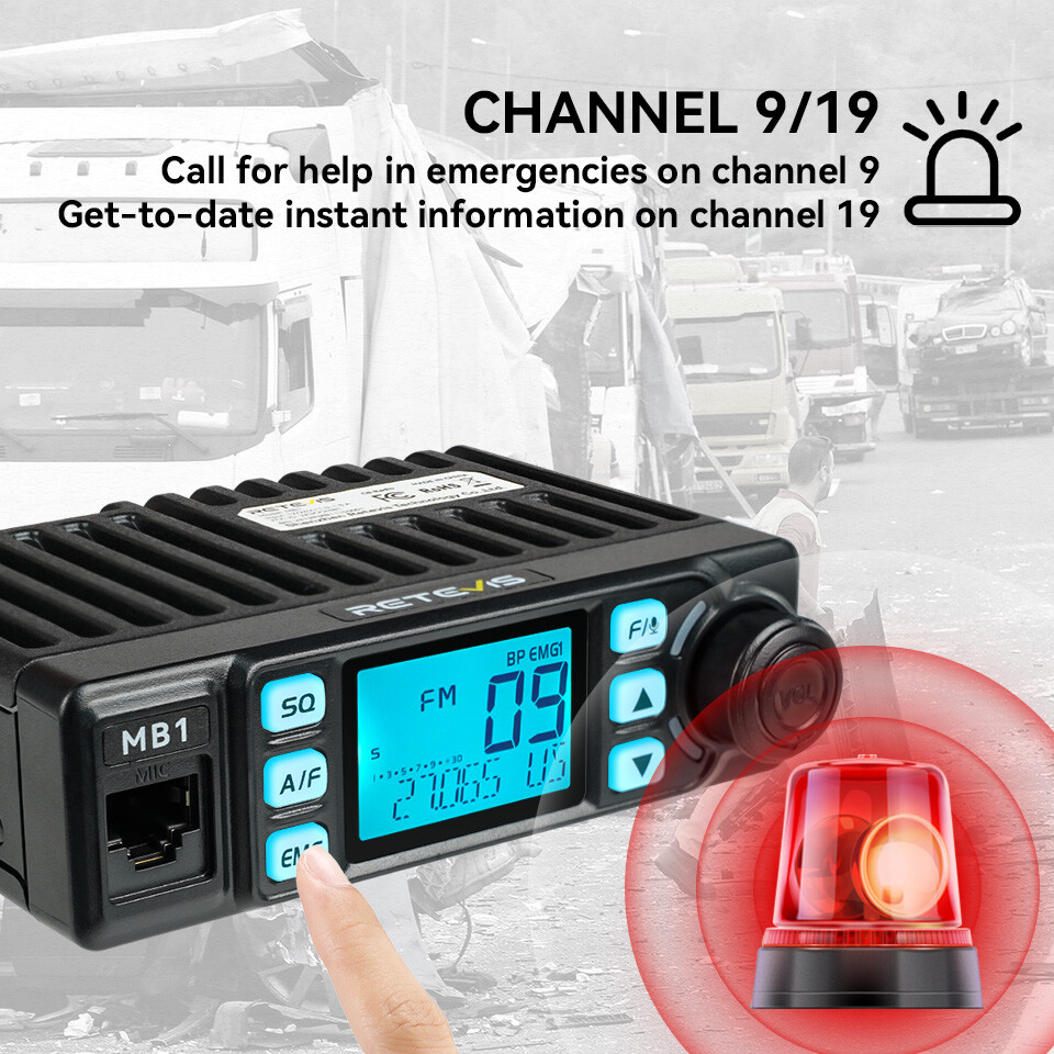 Retevis MB1 CB Radio Dual-Mode AM/FM,12V/24,4 W,40Channel +MR500 CB Antenna