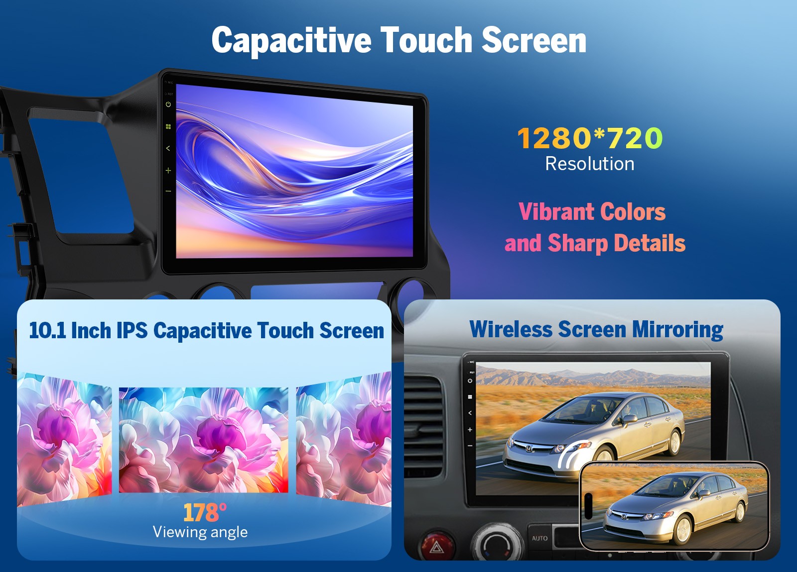 10.1" Touch Screen Carplay Android 14 For 06-11 Honda Civic Car Stereo Radio GPS