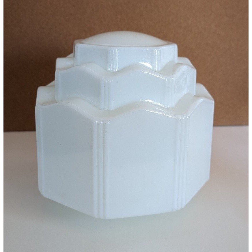 Vintage Art Deco Milk Glass Light Shade Skyscrapper Wedding Cake Pendant Shade