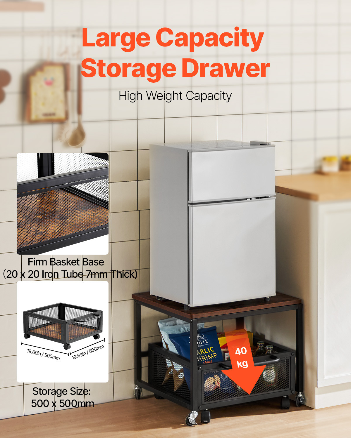 Mini Fridge Stand 198lbs with Storage Cart & Swivel Wheels Dark Brown