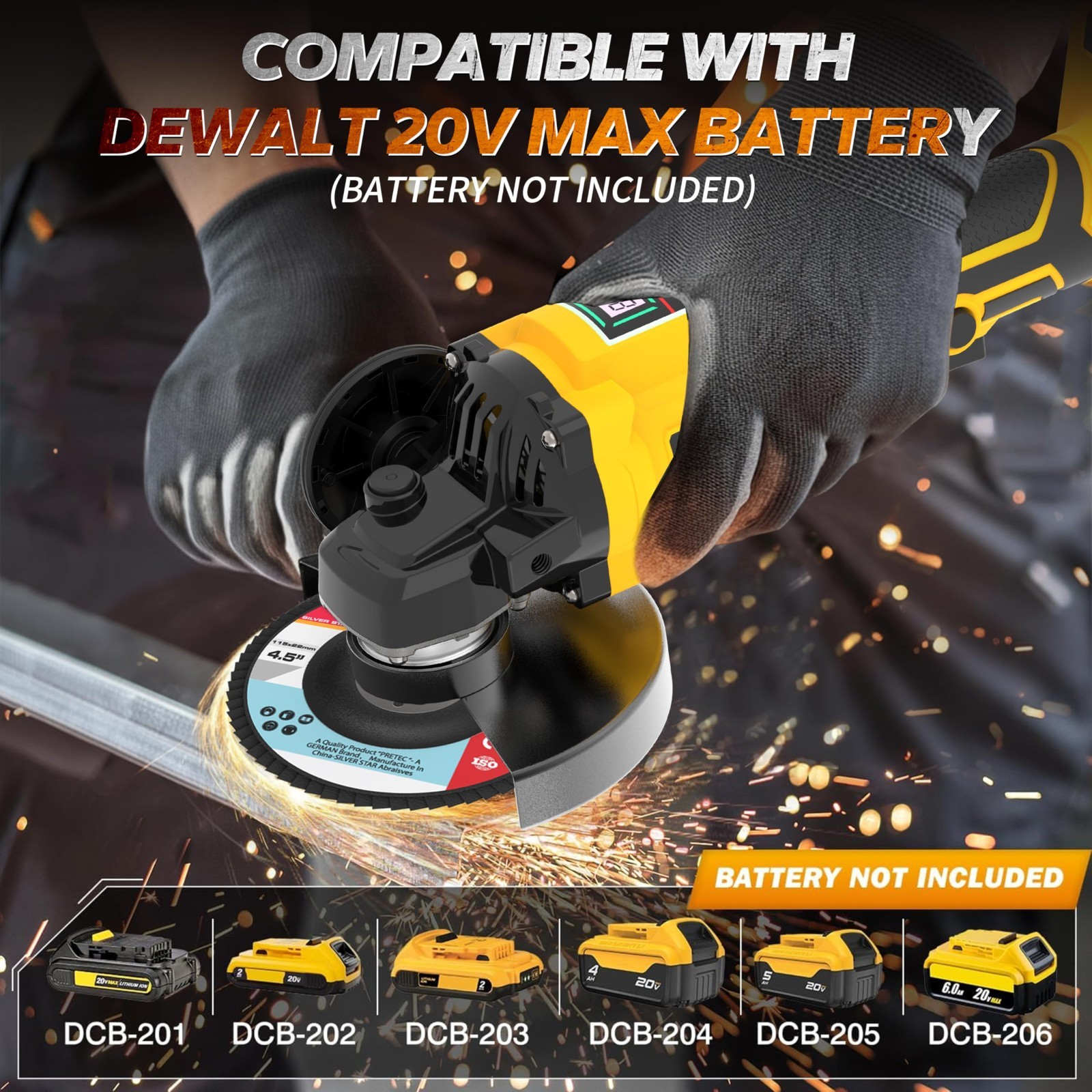 Cordless Angle Grinder Compatible Dewalt 20V MAX Battery 4-1/2" to 5" Brushless