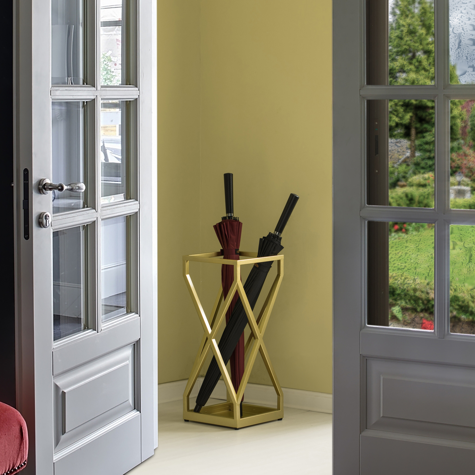 New Decorative Gold Square X Design Umbrella Holder Stand for Indoor and Outdoor