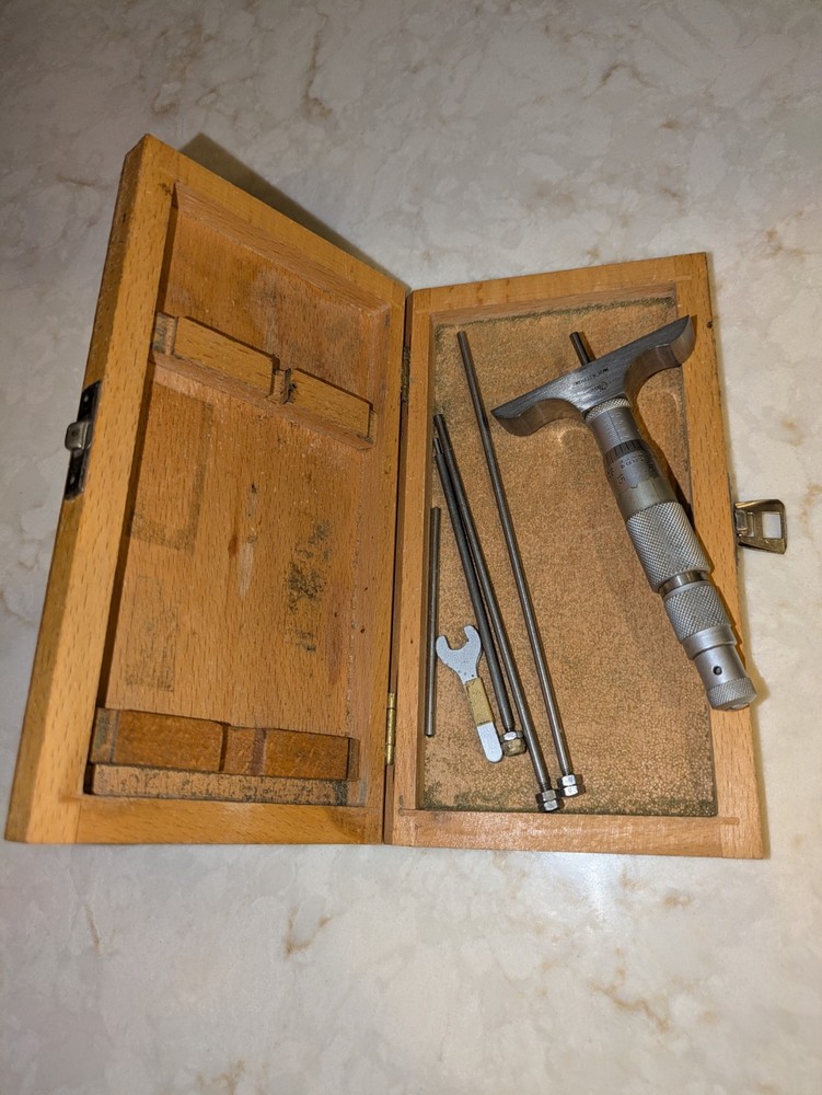 Vintage Helios Micrometer, 0-3" Depth (with box)