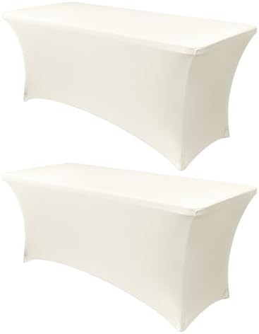 Obstal 6ft Cream Spandex Table Cover, 2 Pack, Fitted Rectangular