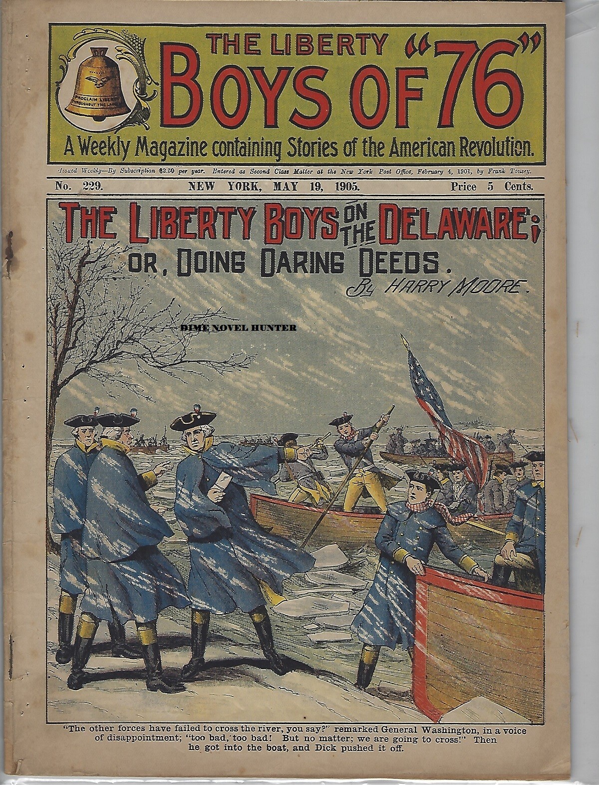 WASHINGTON ON THE DELAWARE 1905 LIBERTY BOYS OF 76 #229 FRANK TOUSEY DIME NOVEL