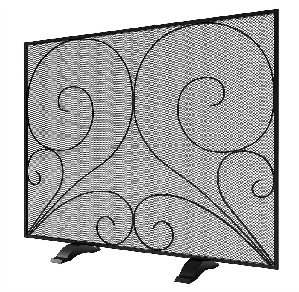 Fire Beauty Single Panel Fireplace Screen Wrought Iron Mesh, Handcrafted
