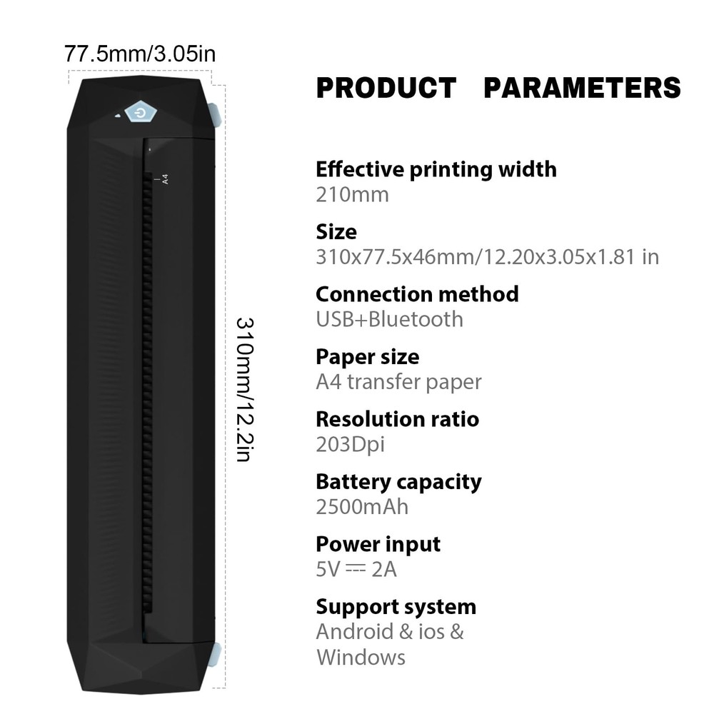 KVM Wireless Tattoo Heat Transfer Template Printer with LED Light Clear