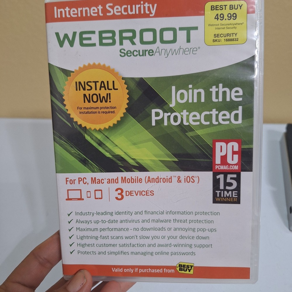 Webroot SecureAnywhere Internet Security PC Mac 3 Devices Antivirus CD Software