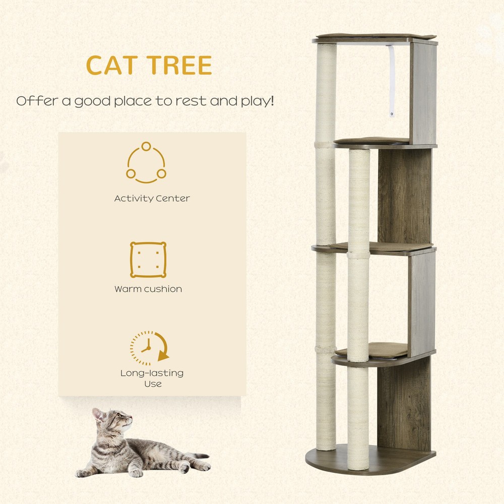 65" Corner Modern Cat Tree Tall for Climbing with Scratching Posts